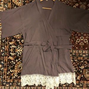 white lace gray robe